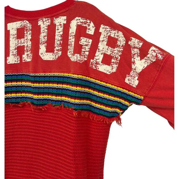 BDG Womens Red Textured Knit Long Sleeve Top RUGBY Stripe Size Medium M NWT New - Picture 7 of 11